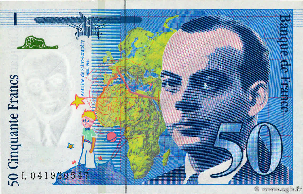 50 Francs SAINT-EXUPÉRY modifié Sans STRAP Fauté FRANKREICH  1997 F.73f4.04 fST