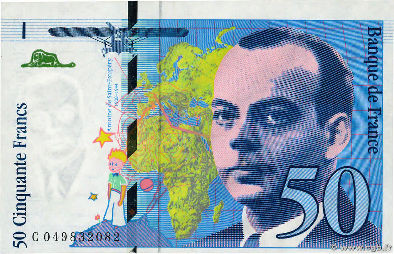 50 Francs SAINT-EXUPÉRY modifié Fauté FRANKREICH  1999 F.73.05 VZ