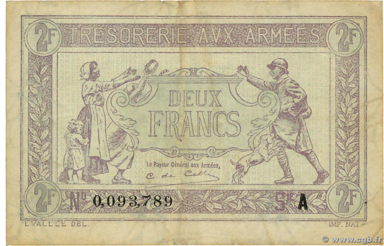 2 Francs TRÉSORERIE AUX ARMÉES FRANCIA  1917 VF.05.01 BB