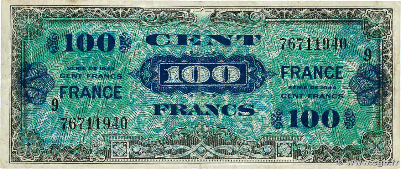 100 Francs FRANCE FRANKREICH  1945 VF.25.09 SS