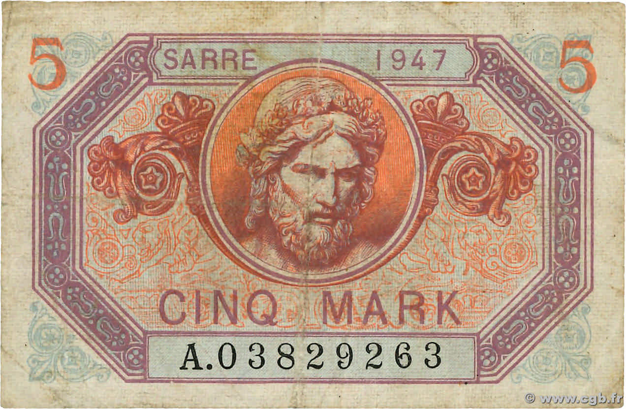 5 Mark SARRE FRANCIA  1947 VF.46.01 RC+