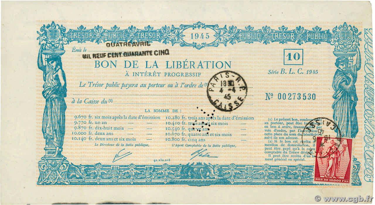 10000 Francs FRANCE regionalismo e varie  1945  SPL+