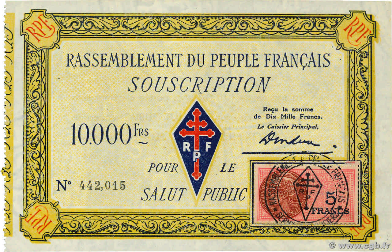 10000 Francs FRANCE regionalism and miscellaneous  1947  UNC-
