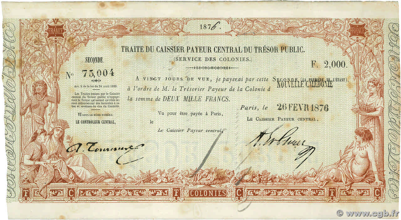 2000 Francs NOUVELLE CALÉDONIE  1876 K.90var TTB