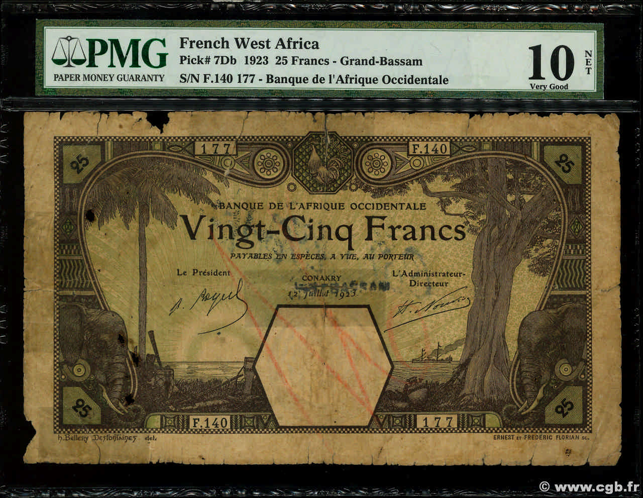 25 Francs GRAND-BASSAM FRENCH WEST AFRICA Grand-Bassam 1923 P.07Db var B