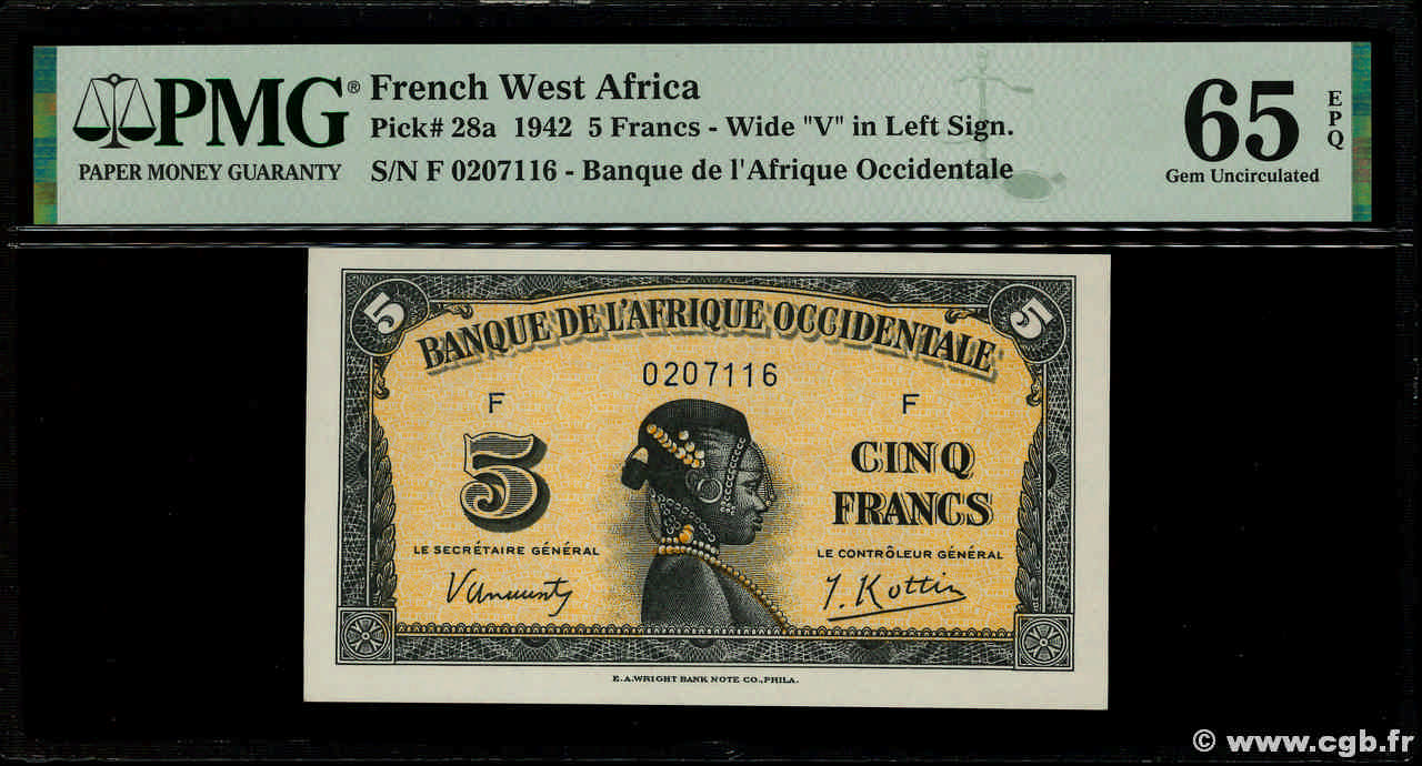 5 Francs AFRIQUE OCCIDENTALE FRANÇAISE (1895-1958)  1942 P.28a pr.NEUF
