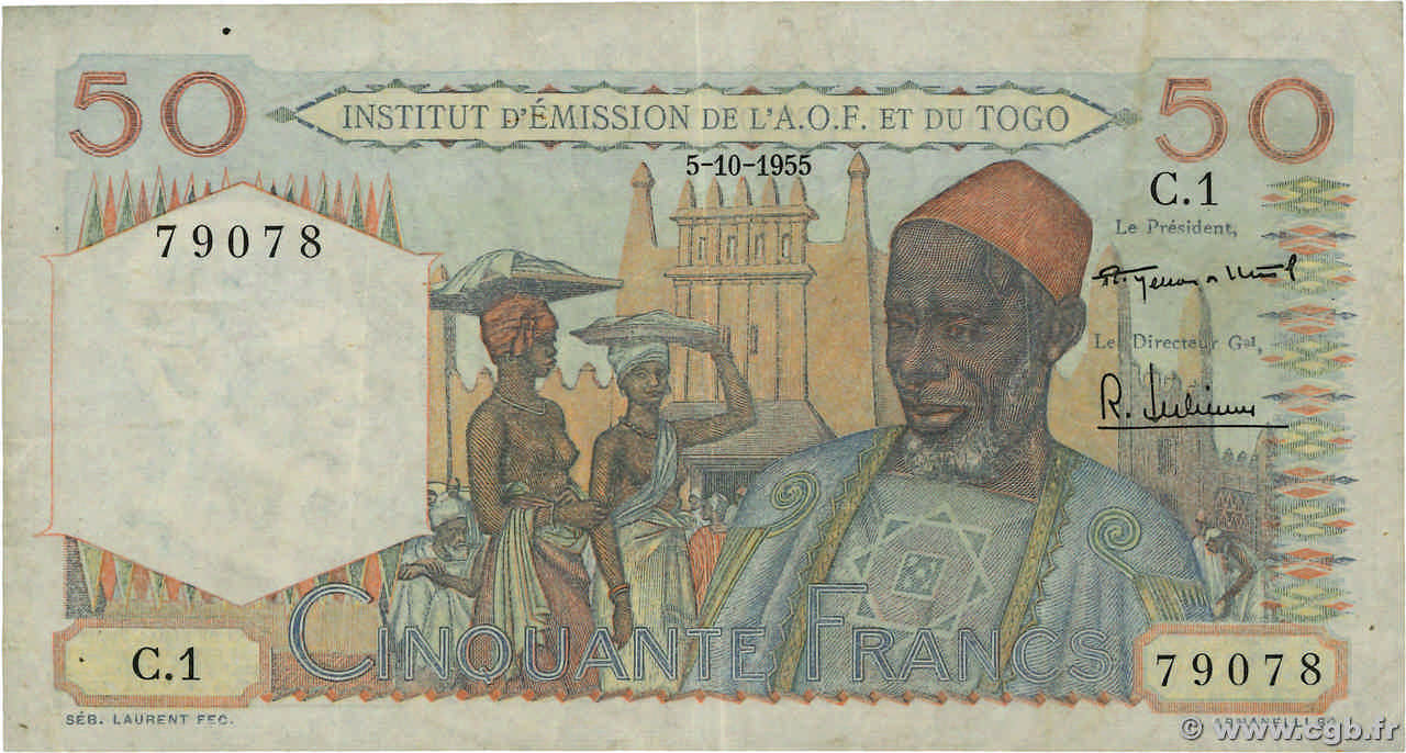 50 Francs FRENCH WEST AFRICA  1955 P.44 fSS