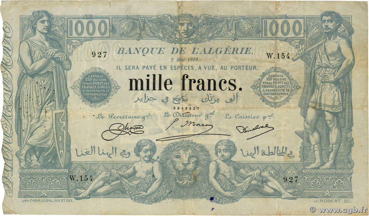 1000 Francs ALGERIEN  1924 P.076b S