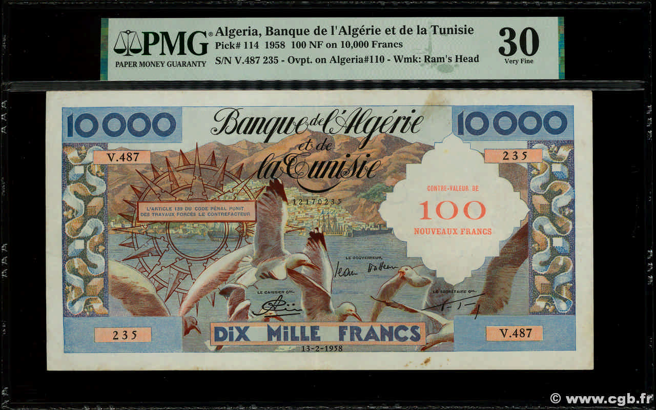 100 Nouveaux Francs sur 10000 Francs ALGÉRIE  1958 P.114 TTB
