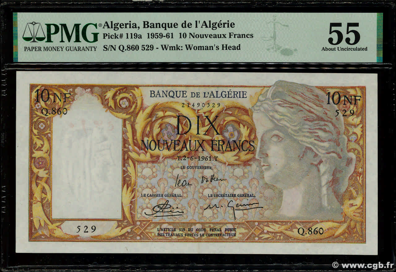 10 Nouveaux Francs ALGERIA  1961 P.119a AU