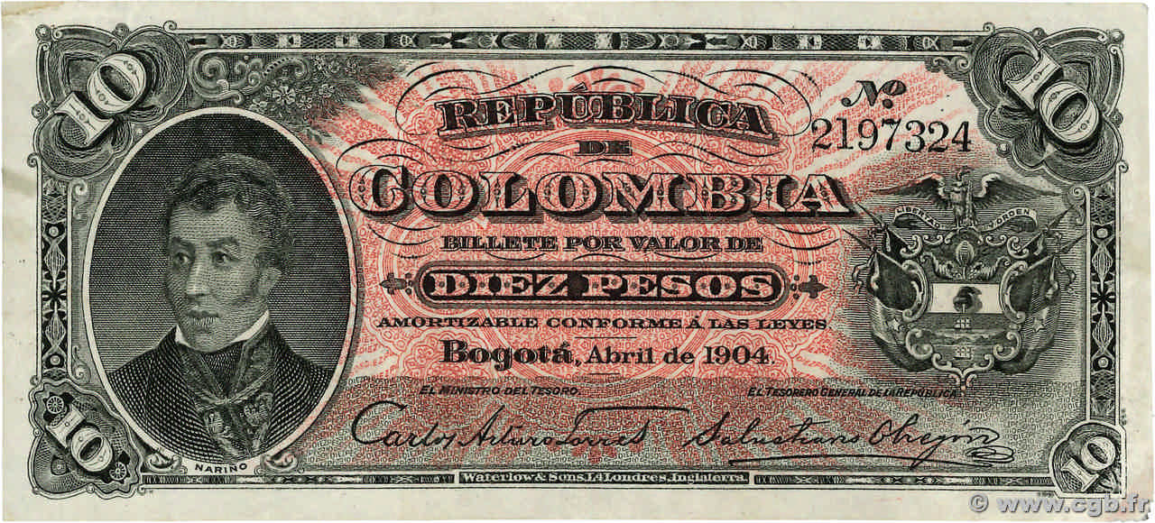 10 Pesos COLOMBIE  1904 P.312 SUP+