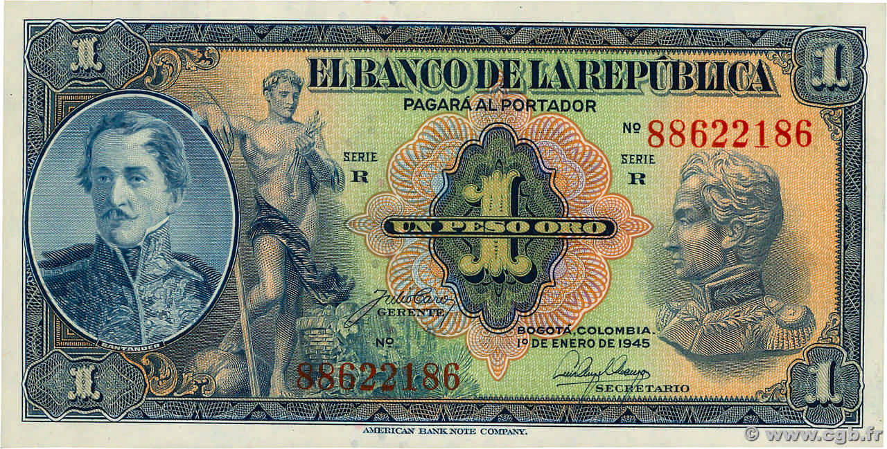 1 Peso Oro COLOMBIE  1942 P.380d SPL