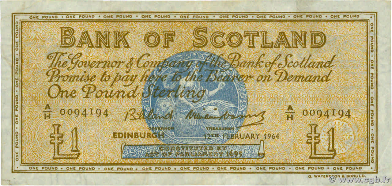 1 Pound SCOTLAND  1964 P.102a MBC+