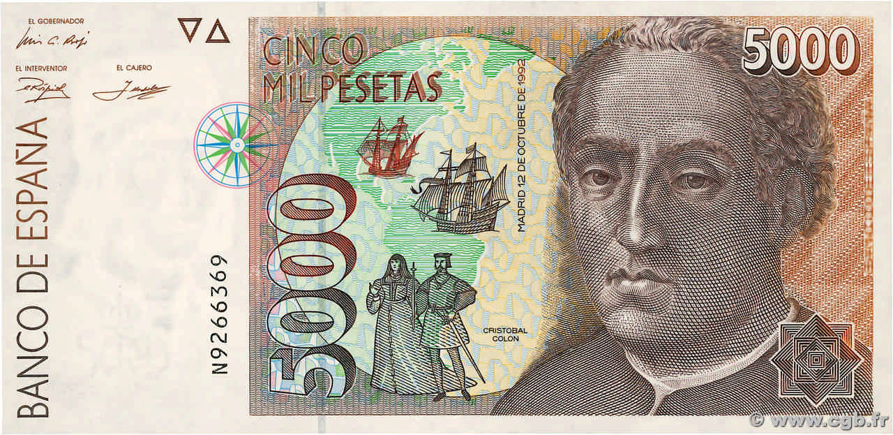 5000 Pesetas ESPAÑA  1992 P.165 SC+