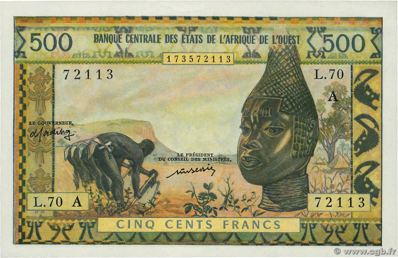 500 Francs ÉTATS DE L AFRIQUE DE L OUEST  1970 P.102Al pr.NEUF