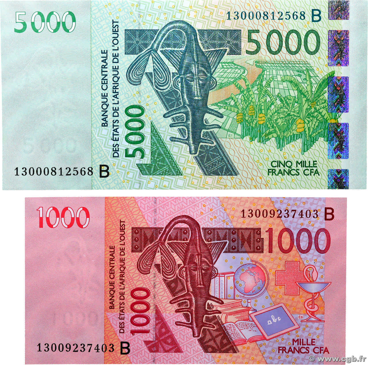 1000 et 5000 Francs Lot ÉTATS DE L AFRIQUE DE L OUEST  2013 P.215Bm-217Bm pr.NEUF