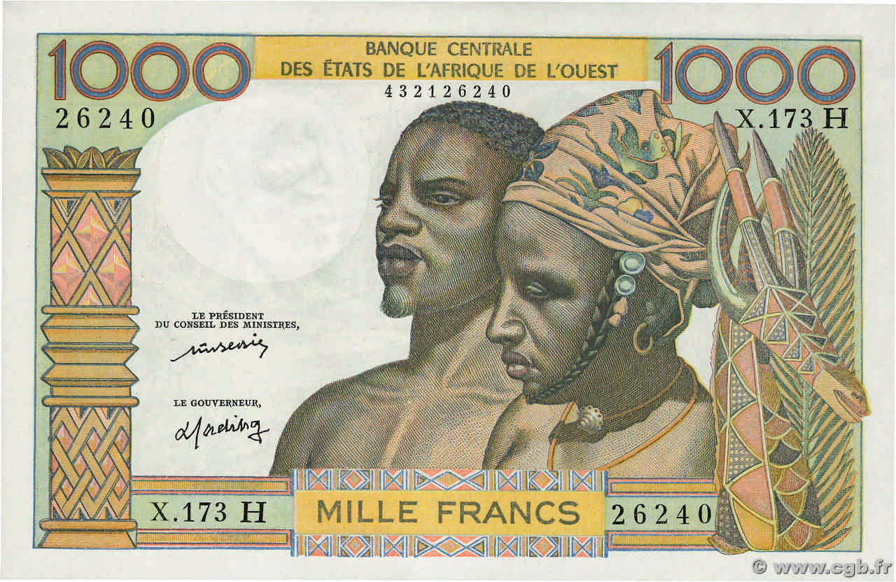 1000 Francs ÉTATS DE L AFRIQUE DE L OUEST  1977 P.603Hm pr.NEUF