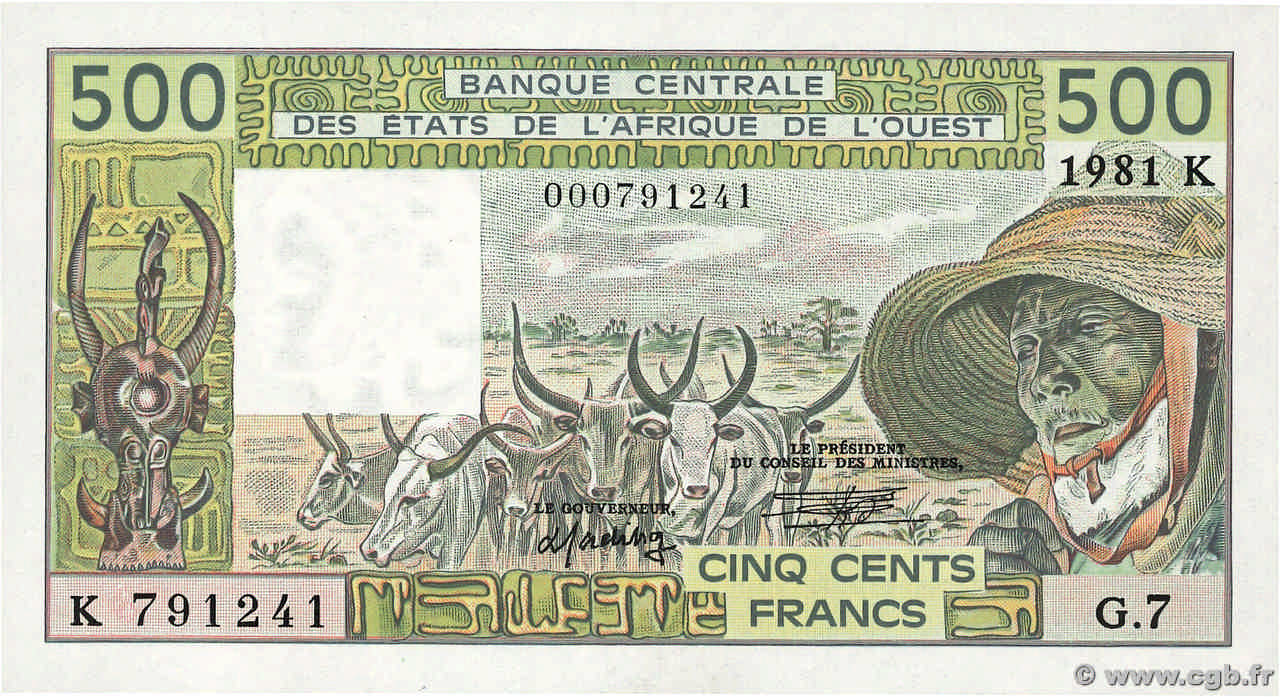 500 Francs ÉTATS DE L AFRIQUE DE L OUEST  1981 P.706Kc pr.NEUF