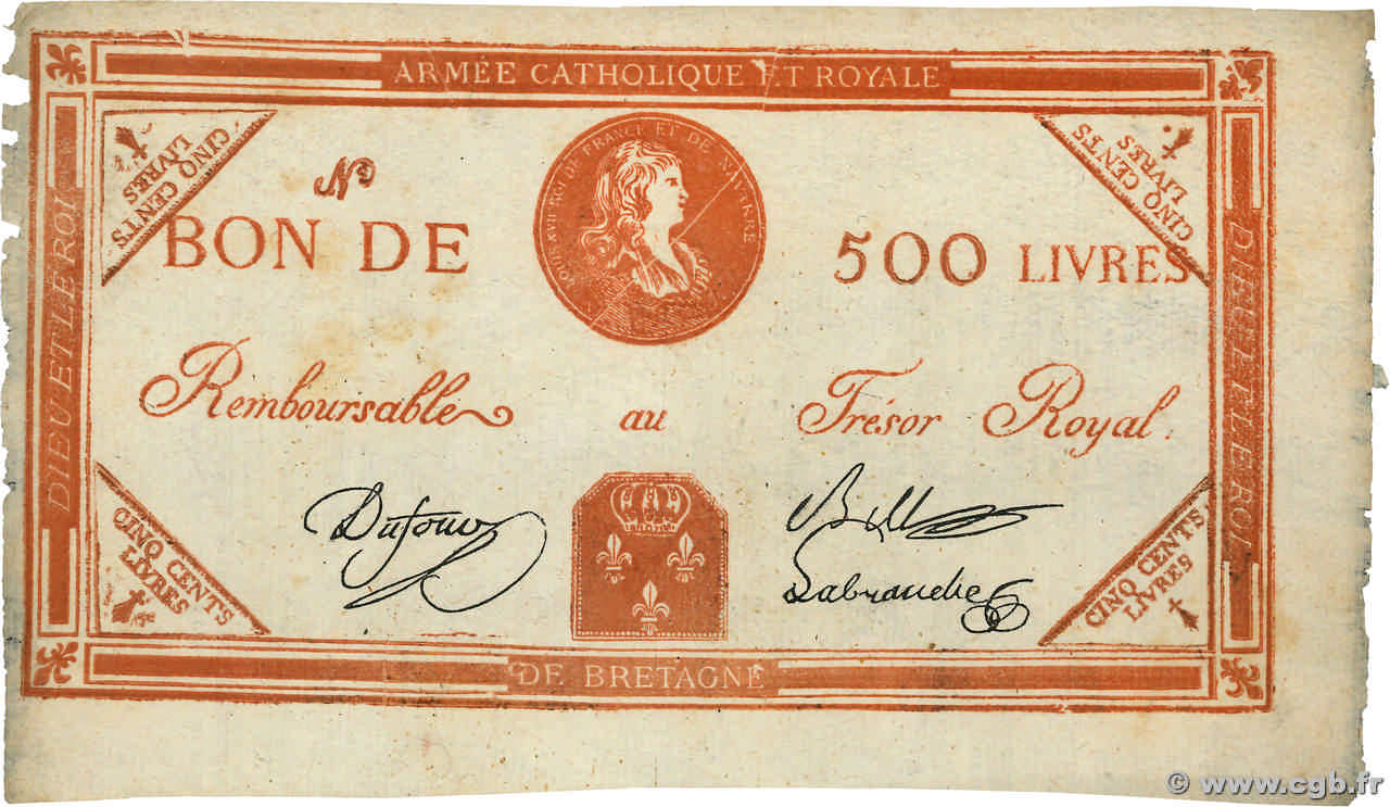 500 Livres Faux FRANKREICH  1794 Laf.278 VZ