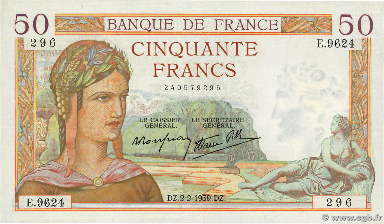 50 Francs CÉRÈS modifié FRANCE  1939 F.18.21 SPL