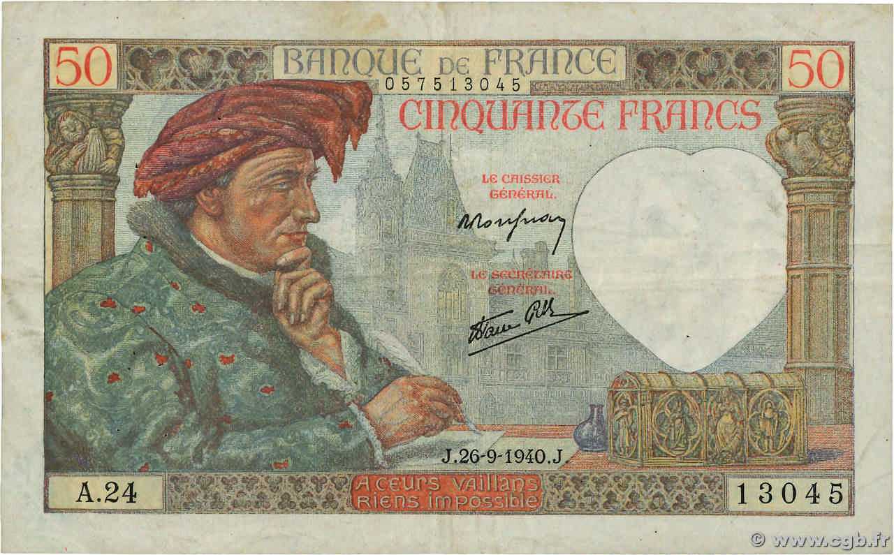 50 Francs JACQUES CŒUR FRANCIA  1940 F.19.03 BB