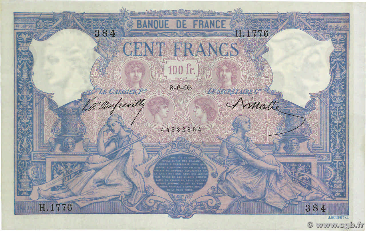 100 Francs BLEU ET ROSE FRANCE  1895 F.21.08 VF+