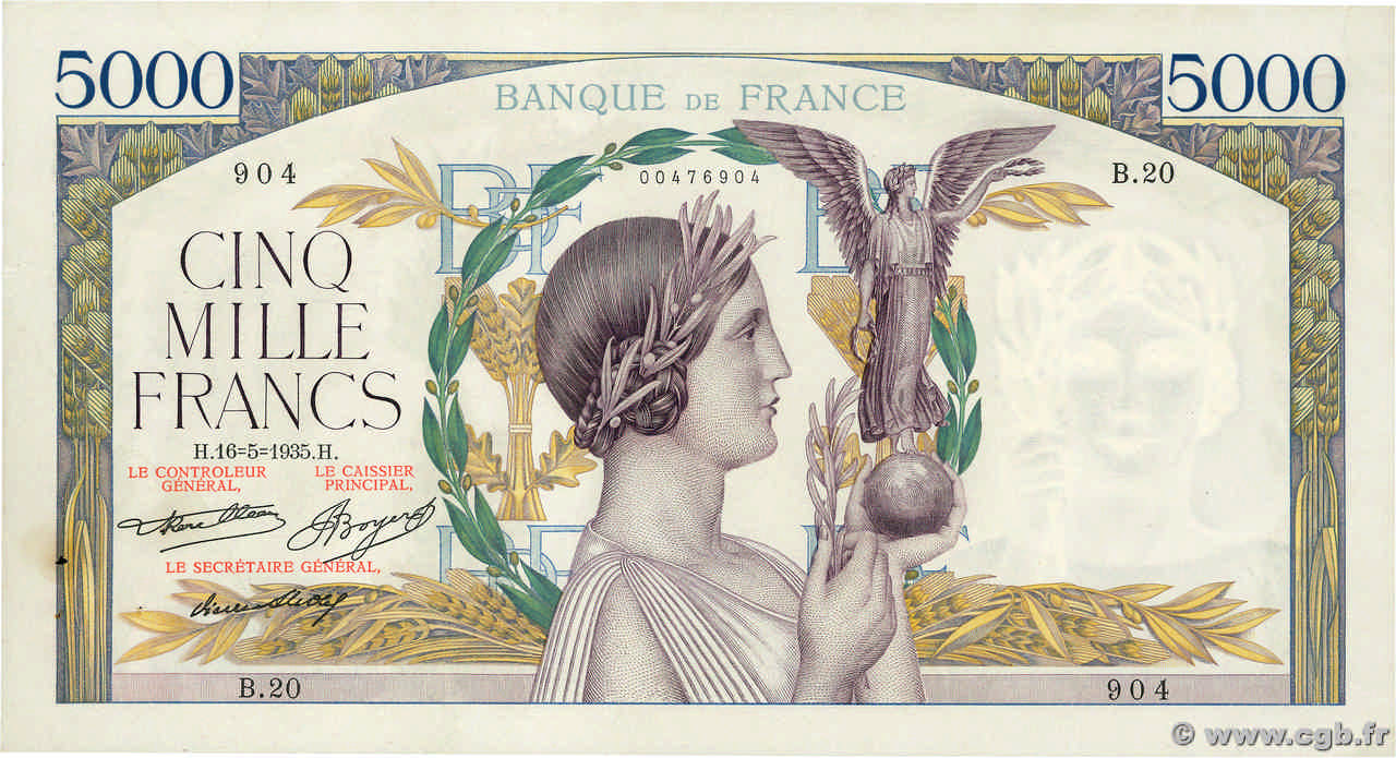 5000 Francs VICTOIRE FRANKREICH  1935 F.44.02 VZ+
