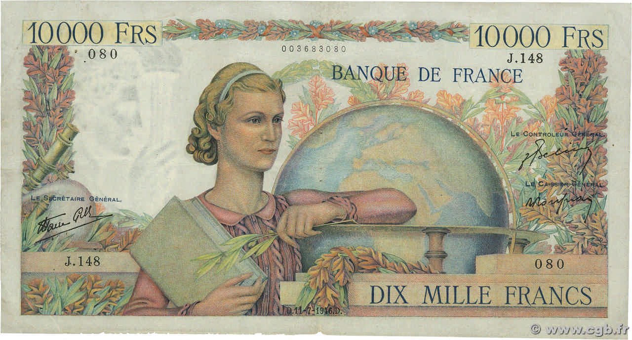 10000 Francs GÉNIE FRANÇAIS FRANCE  1946 F.50.07 TB