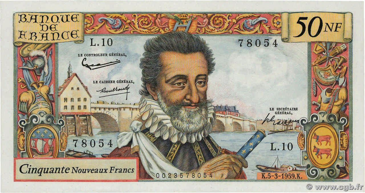 50 Nouveaux Francs HENRI IV FRANKREICH  1959 F.58.01 VZ