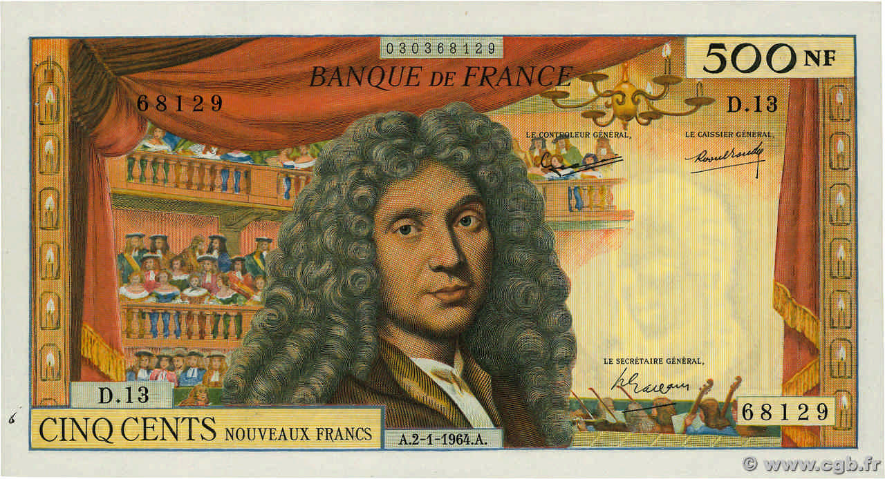 500 Nouveaux Francs MOLIÈRE FRANCE  1964 F.60.06 SPL