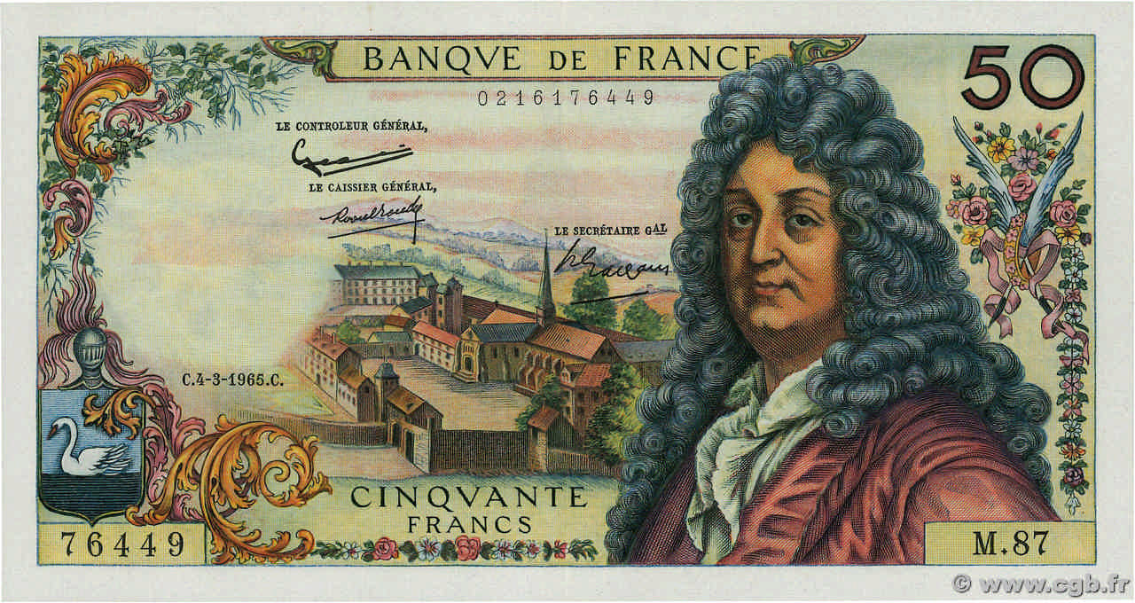50 Francs RACINE FRANCIA  1965 F.64.08 q.AU