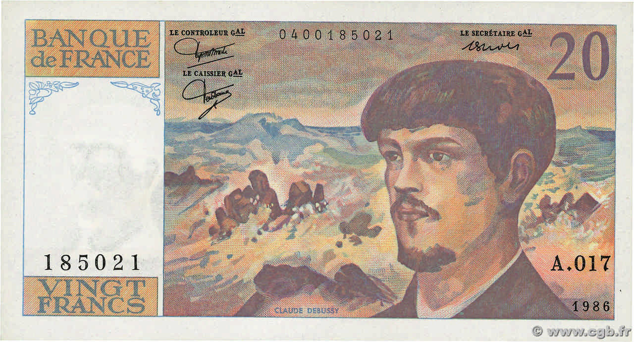 20 Francs DEBUSSY FRANCIA  1986 F.66.07A17 FDC