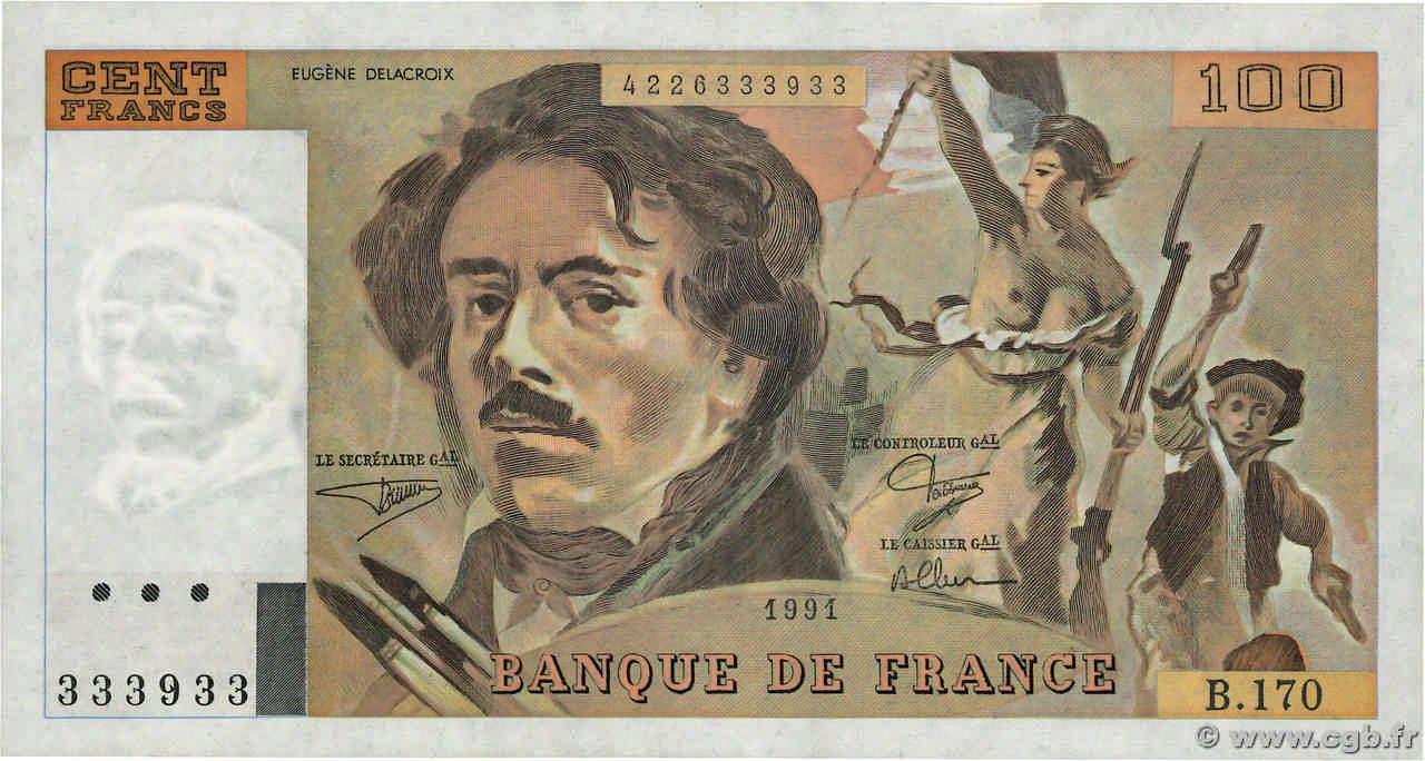 100 Francs DELACROIX imprimé en continu FRANCIA  1991 F.69bis.03a1a SPL+