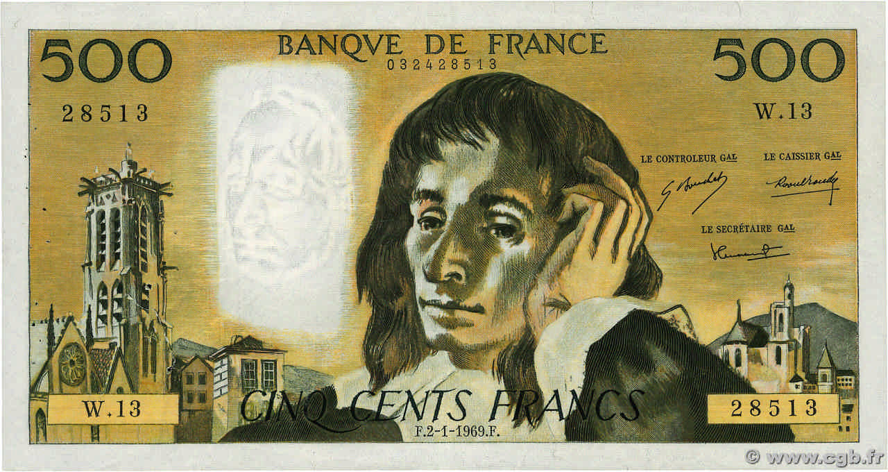 500 Francs PASCAL FRANCE  1969 F.71.03 TTB
