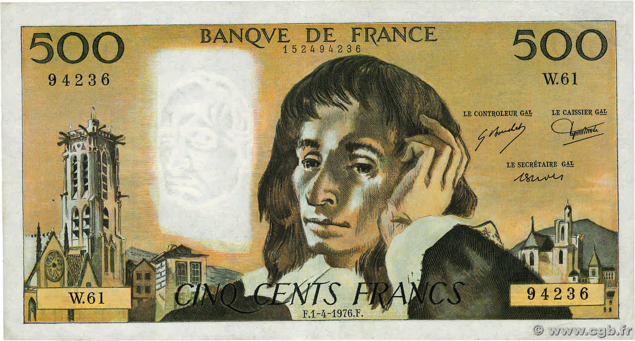 500 Francs PASCAL FRANCIA  1976 F.71.14 MBC+