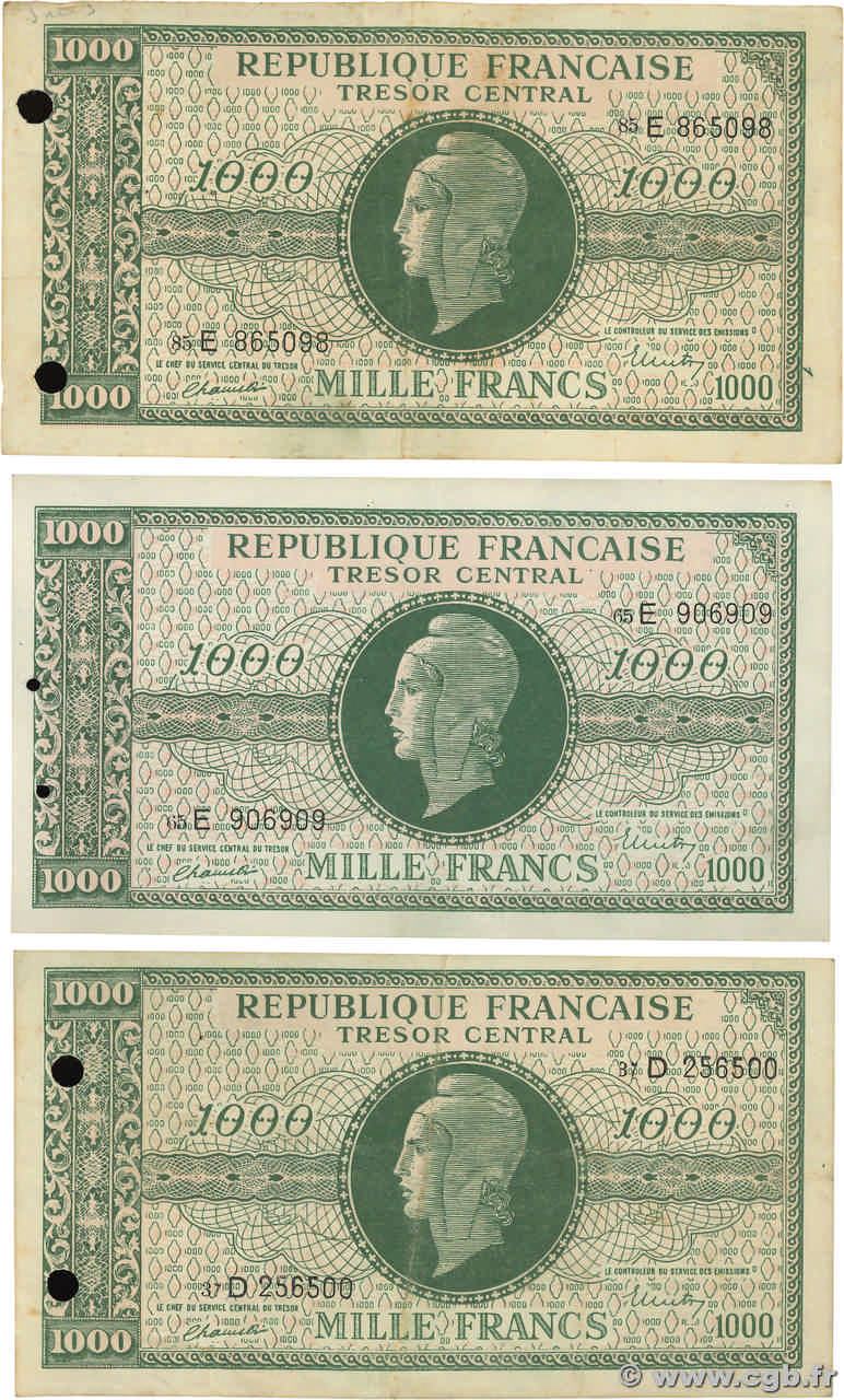 1000 Francs MARIANNE THOMAS DE LA RUE Faux FRANCIA  1945 VF.13.01x et 02x BB