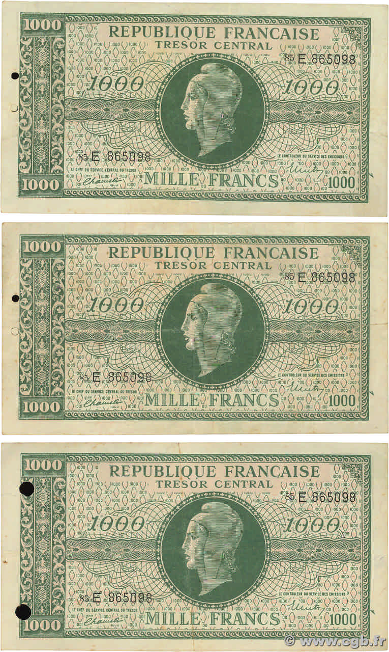 1000 Francs MARIANNE THOMAS DE LA RUE Faux FRANCE  1945 VF.13.02x TTB