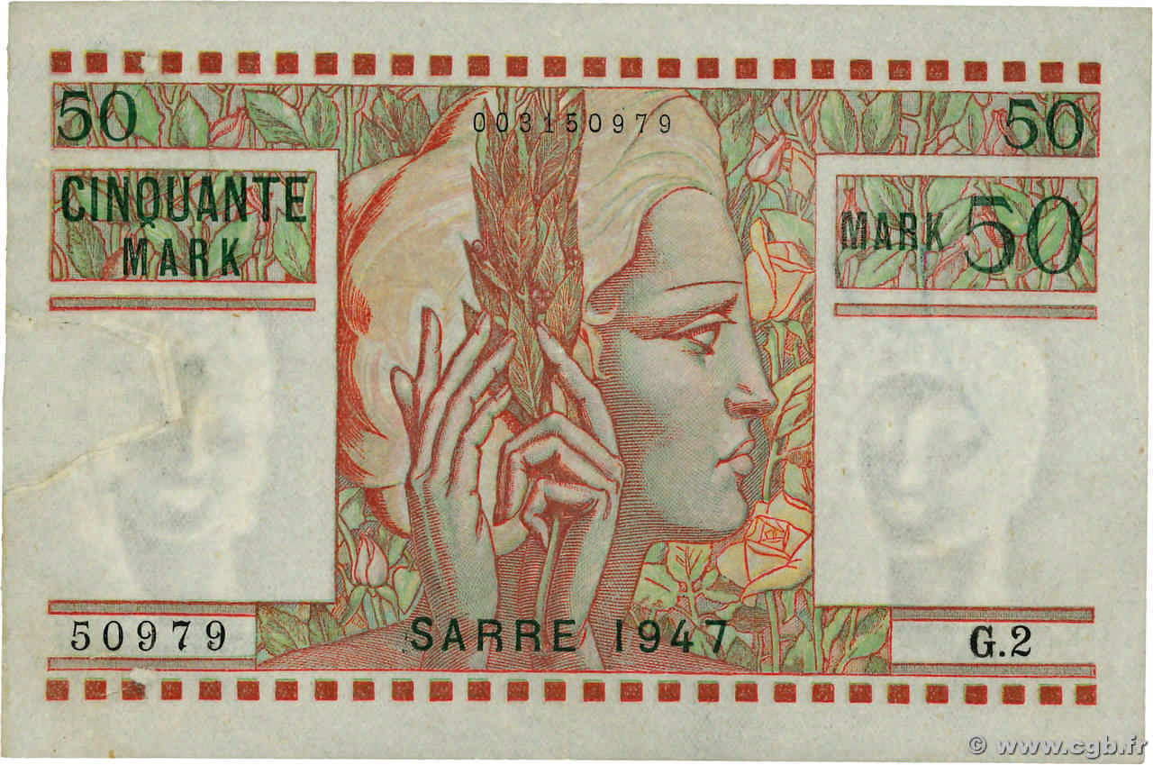 50 Mark SARRE FRANCE  1947 VF.48.02 TTB