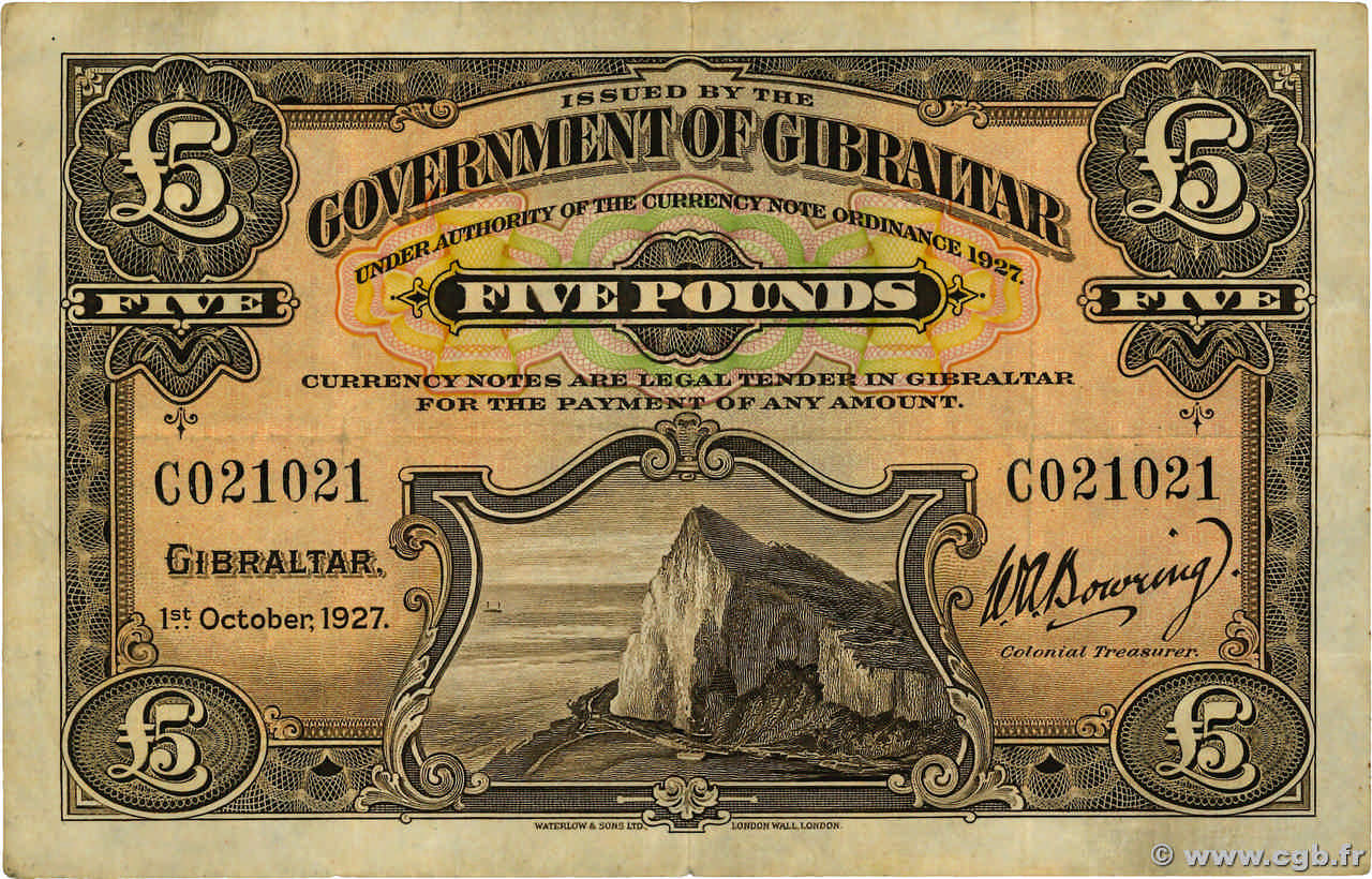 5 Pounds Numéro spécial GIBRALTAR  1927 P.13 S