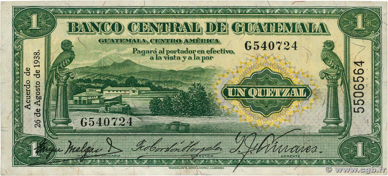 1 Quetzal GUATEMALA  1938 P.014a TTB+
