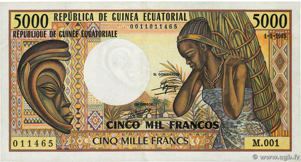 5000 Francs ÄQUATORIALGUINEA  1985 P.22a fST