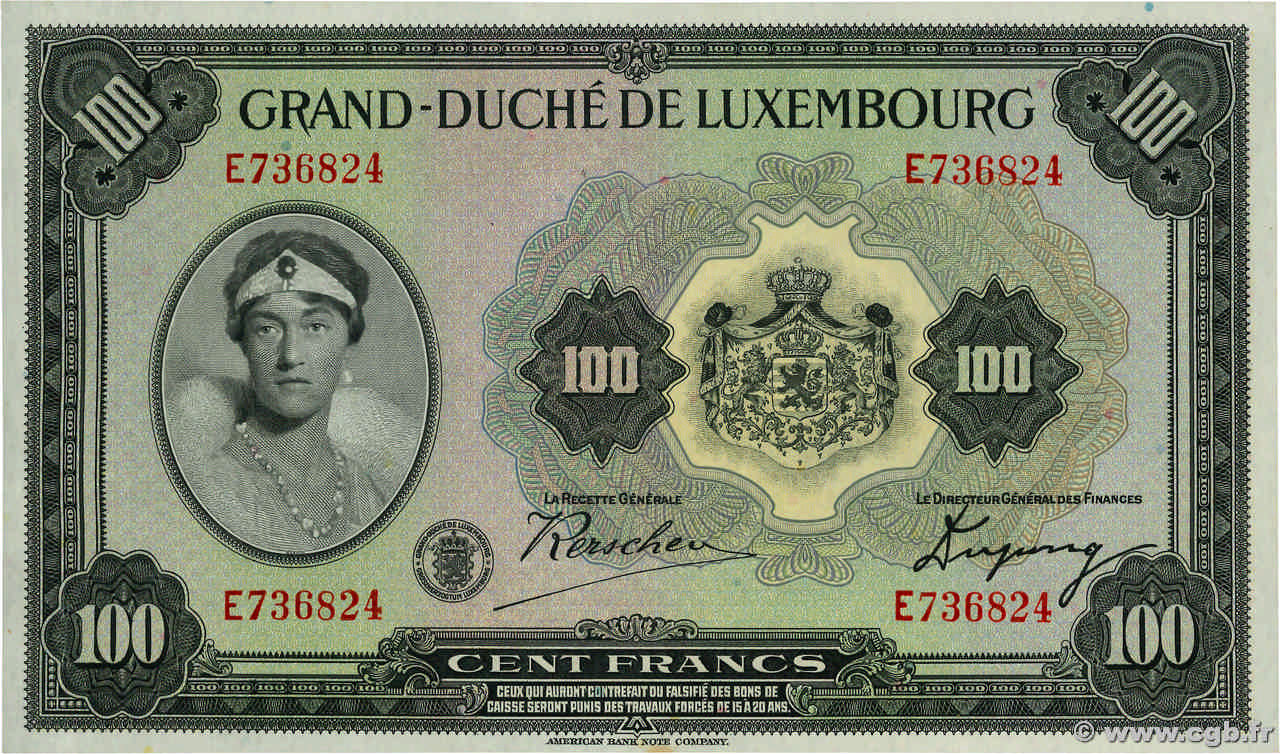 100 Francs LUXEMBOURG  1934 P.39a pr.NEUF