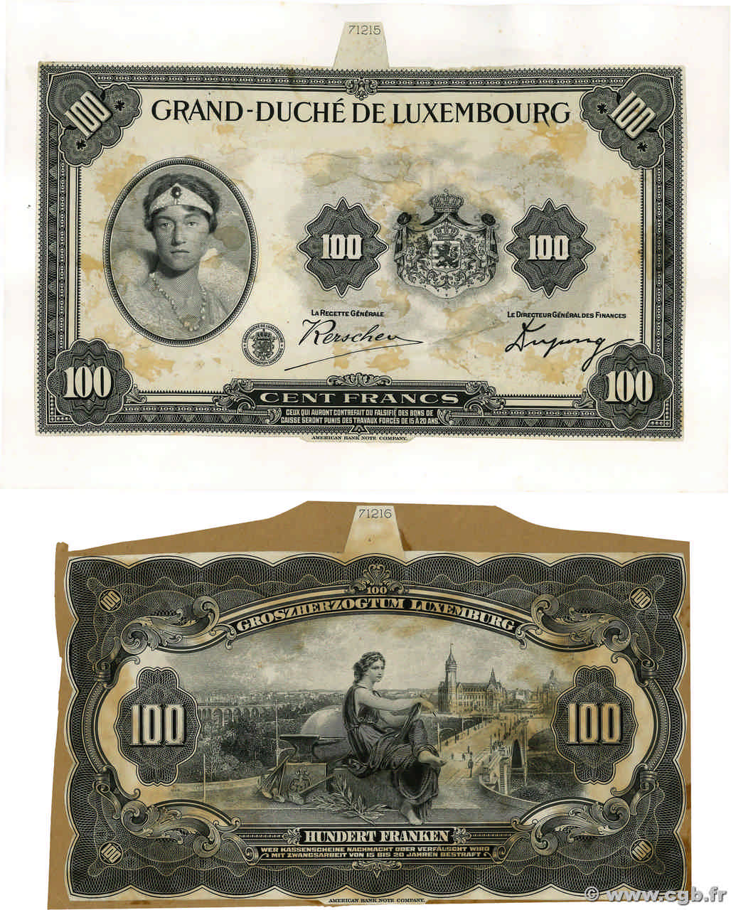 100 Francs Épreuve LUXEMBURG  1934 P.39e SS