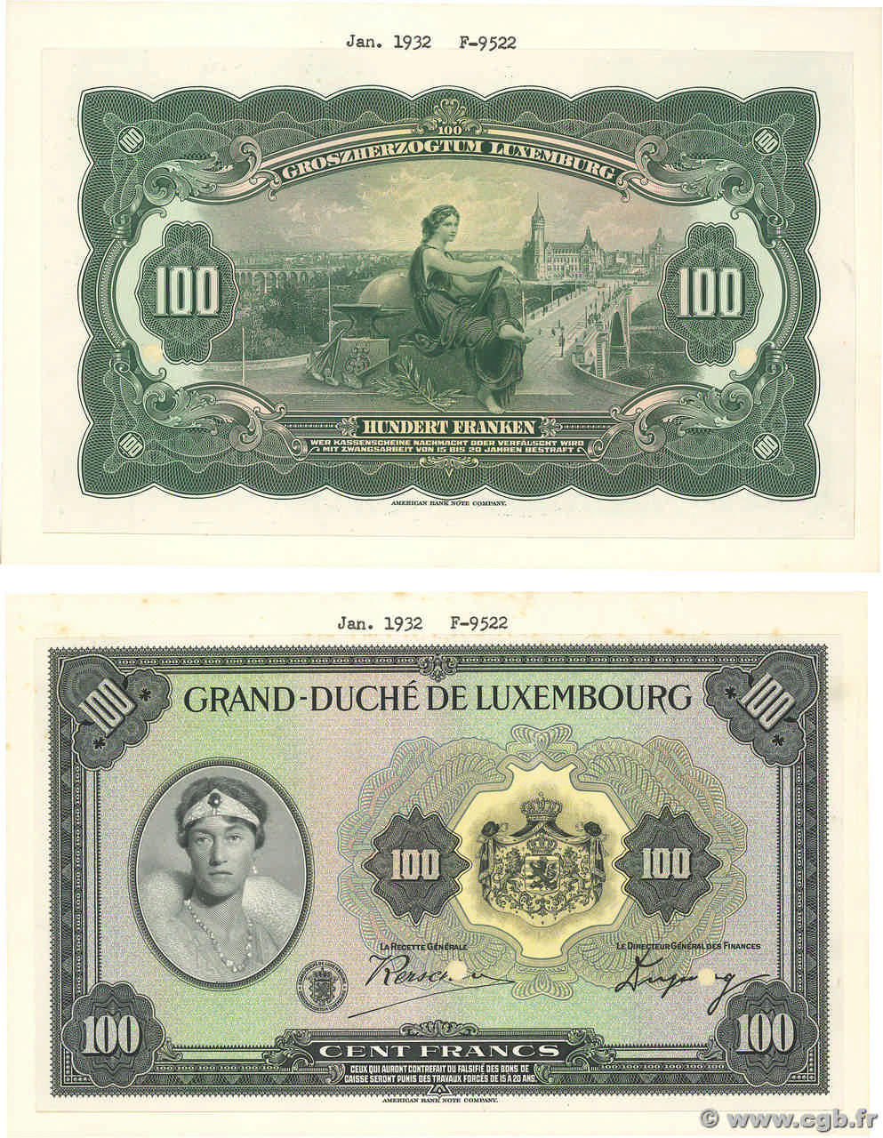 100 Francs Épreuve LUXEMBOURG  1932 P.39e UNC-