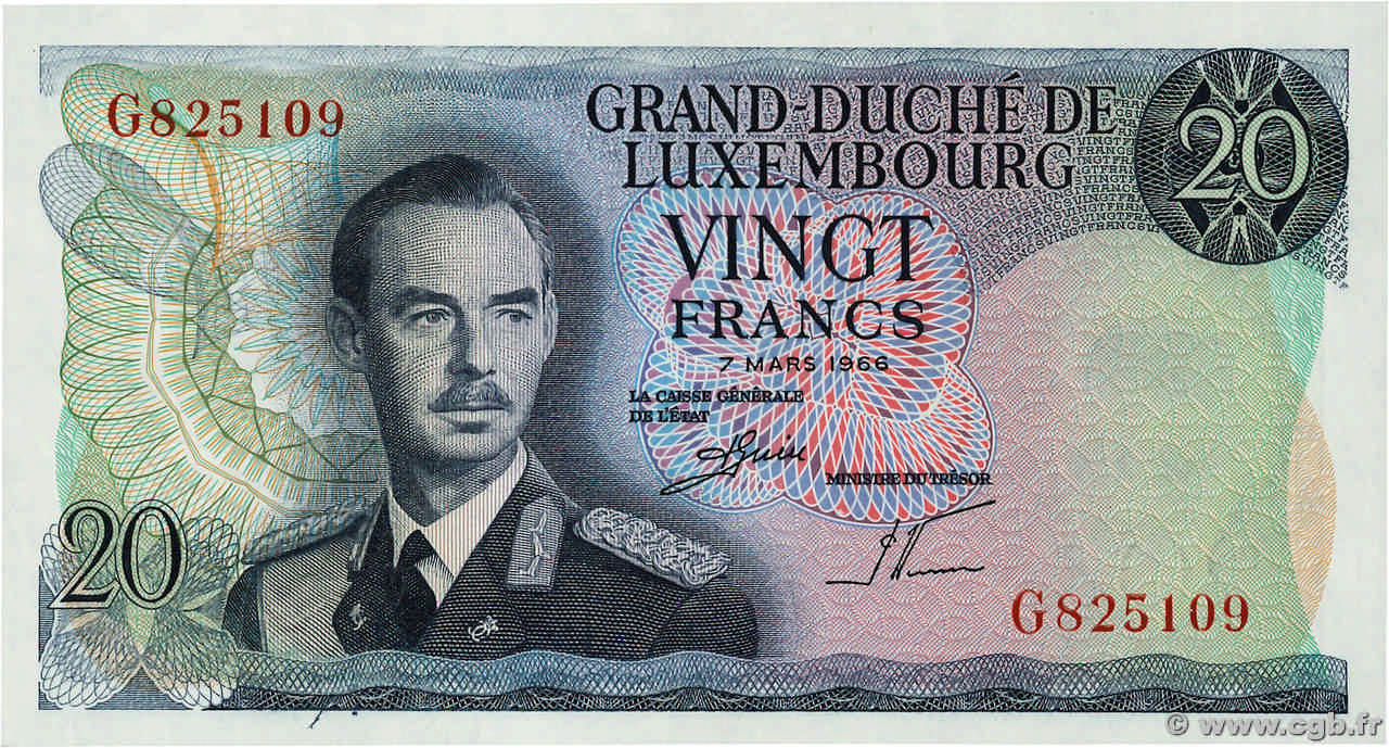 20 Francs LUXEMBOURG  1966 P.54a UNC