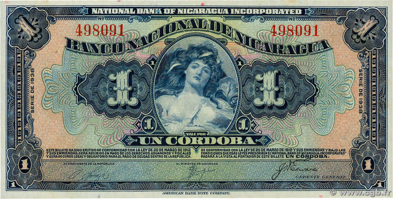 1 Cordoba NICARAGUA  1938 P.063b q.FDC