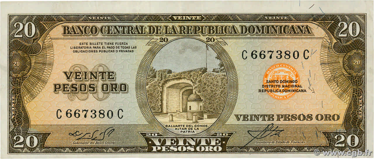 20 Pesos Oro RÉPUBLIQUE DOMINICAINE  1964 P.102a SUP