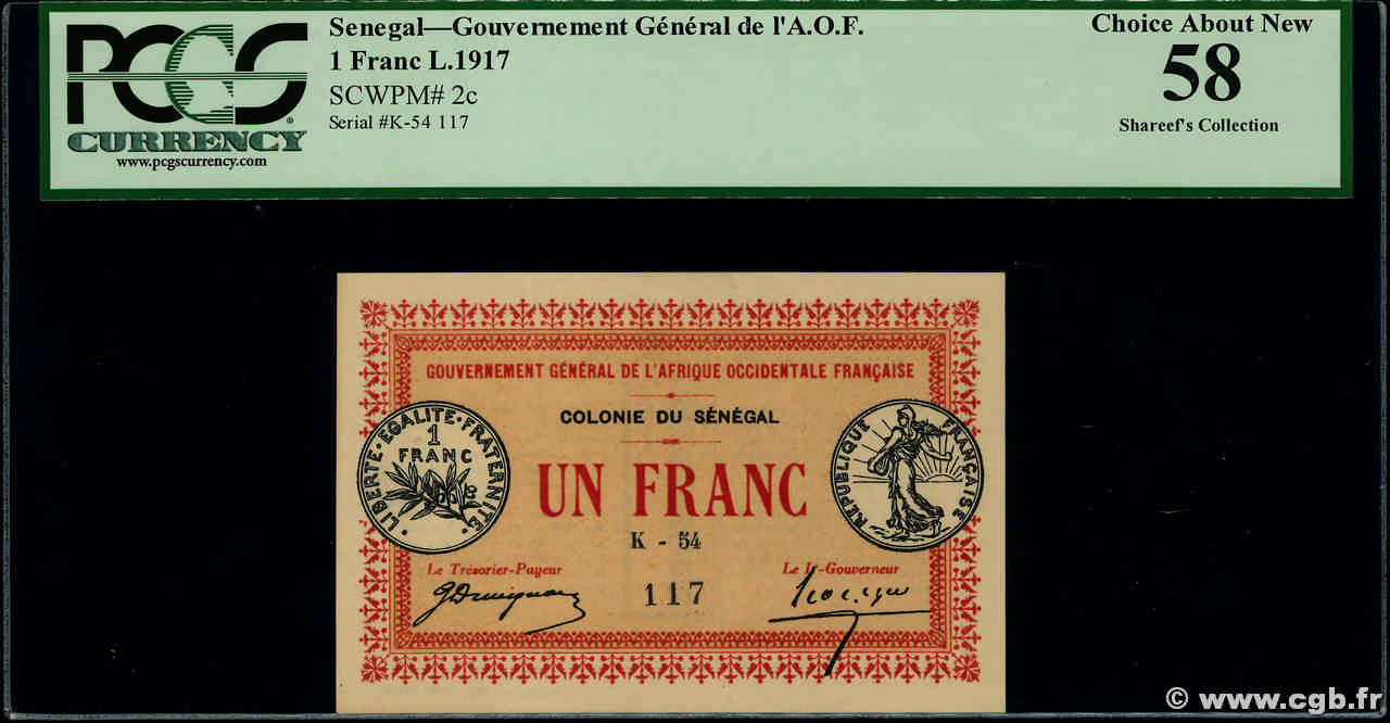 1 Franc SENEGAL  1917 P.02c AU