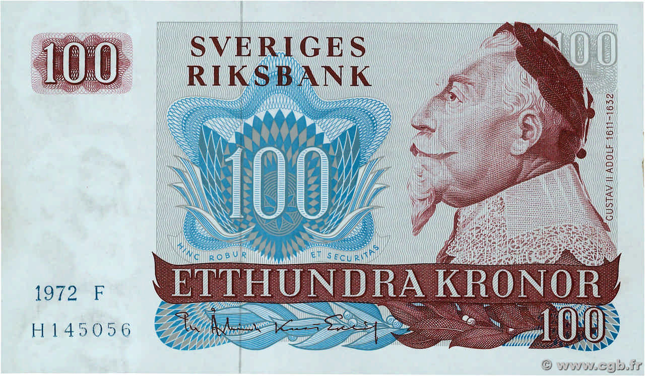 100 Kronor SUÈDE  1972 P.54b pr.NEUF