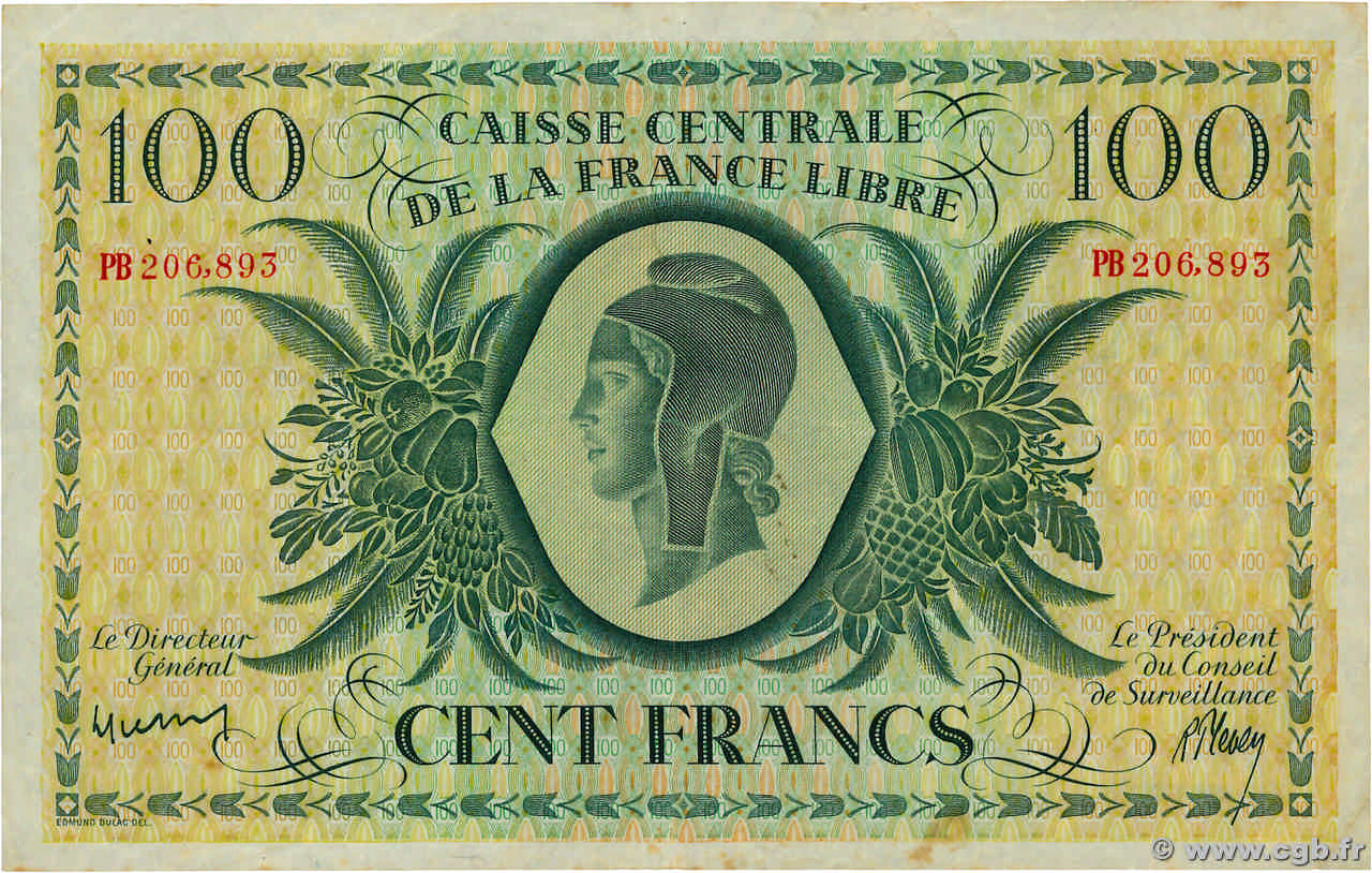 100 Francs FRENCH EQUATORIAL AFRICA Brazzaville 1945 P.13a VF